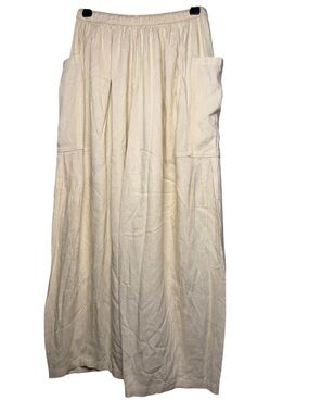 Free People Linen Blend Off White Bohemian Pull On Ultra Wide Leg Cargo Pants XS